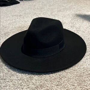 Ann Taylor Sleek Black Wide-Brim Hat